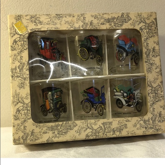 Vintage VMC Reims France Automotive Shot Glasses Cars Dietrich Renault Orig Box - Picture 2 of 10